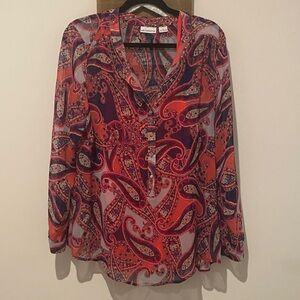 Liz Claiborne Red and Purple Paisley Blouse